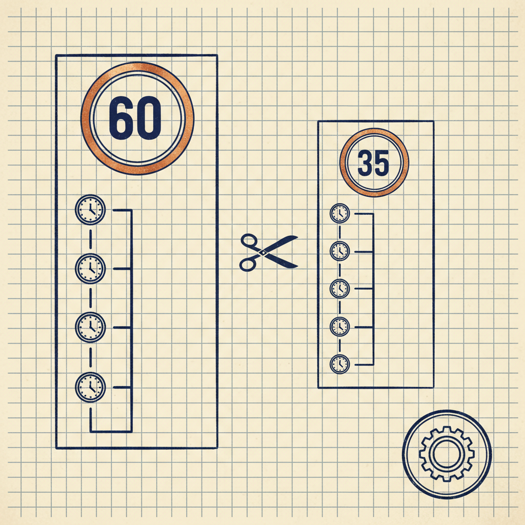 Illustration éditoriale d'un long module de formation recoupé en version raccourcie